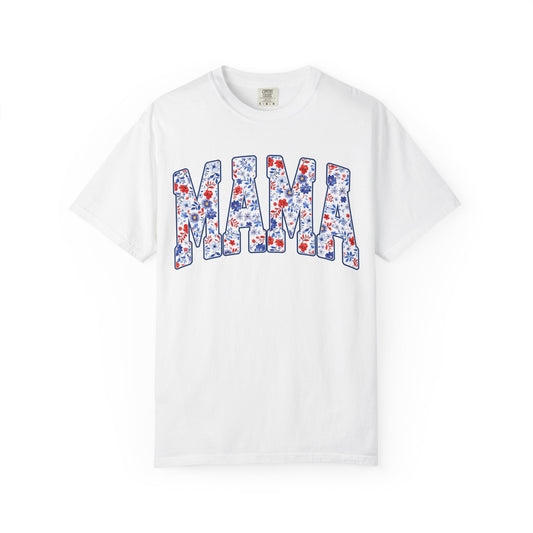 Mama in blue floral T-shirt