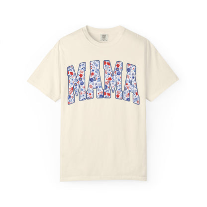 Mama in blue floral T-shirt