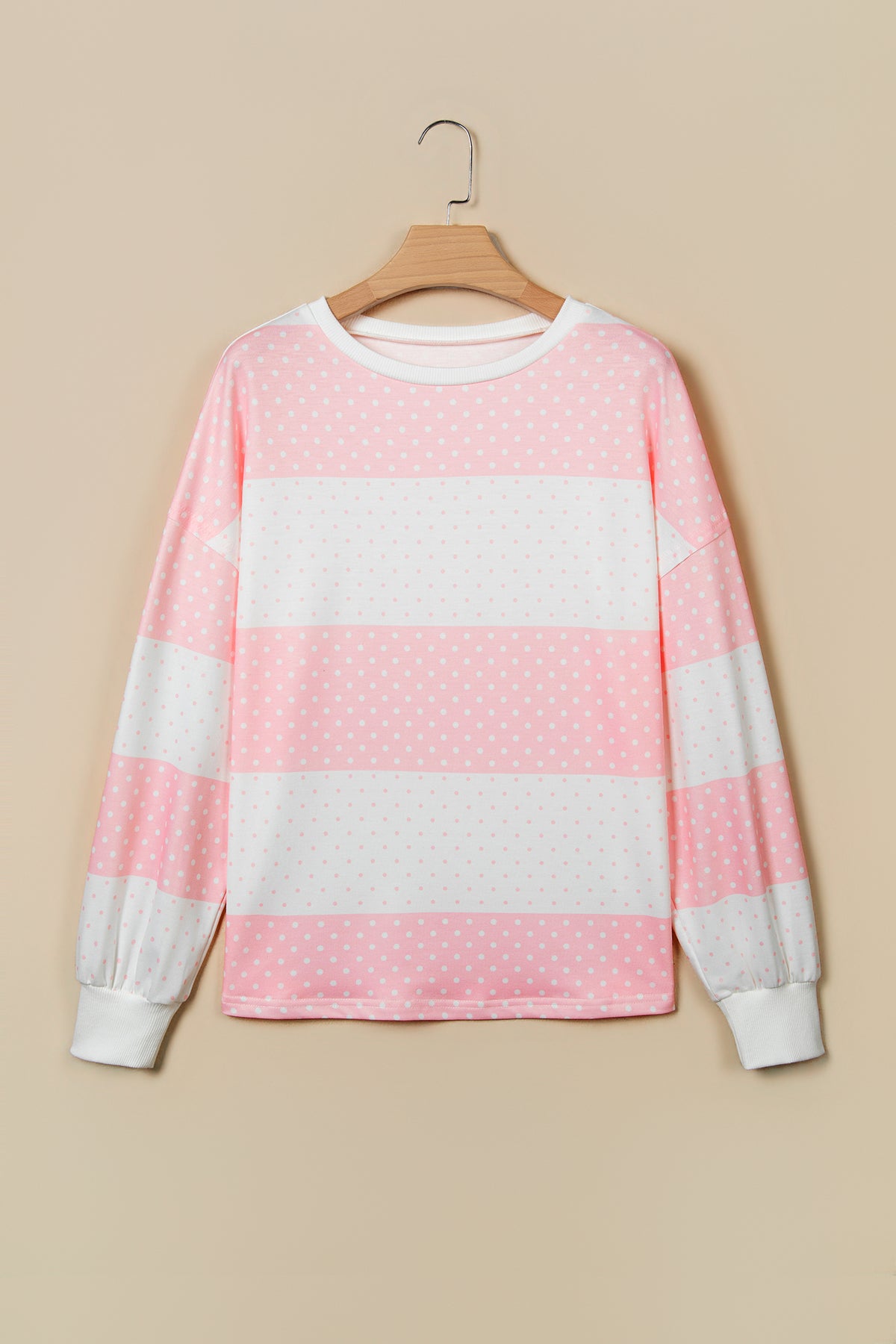 Brown Polka Dot Patchwork Colorblock Long Sleeve Top