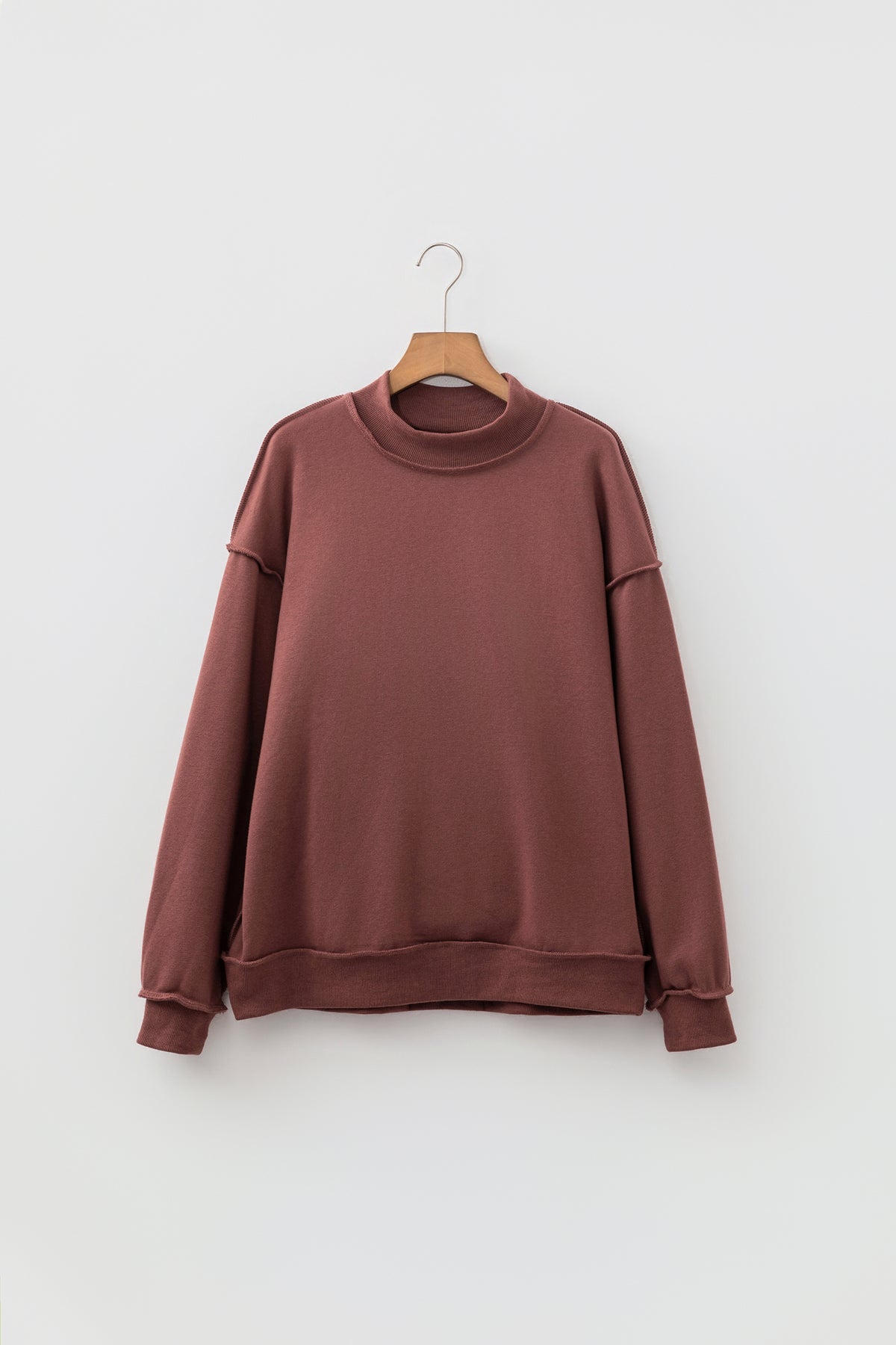 Black Oversize Drop Shoulder Reversible Mock Neck Sweatshirt
