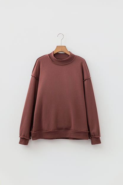 Black Oversize Drop Shoulder Reversible Mock Neck Sweatshirt