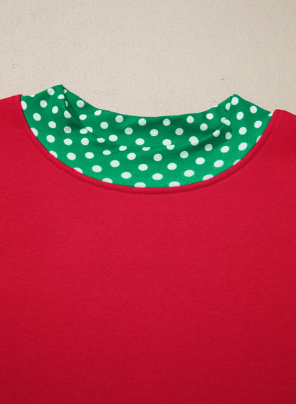 Dark Green Polka Dot Patchwork Round Neck Plus Size Sweatshirt