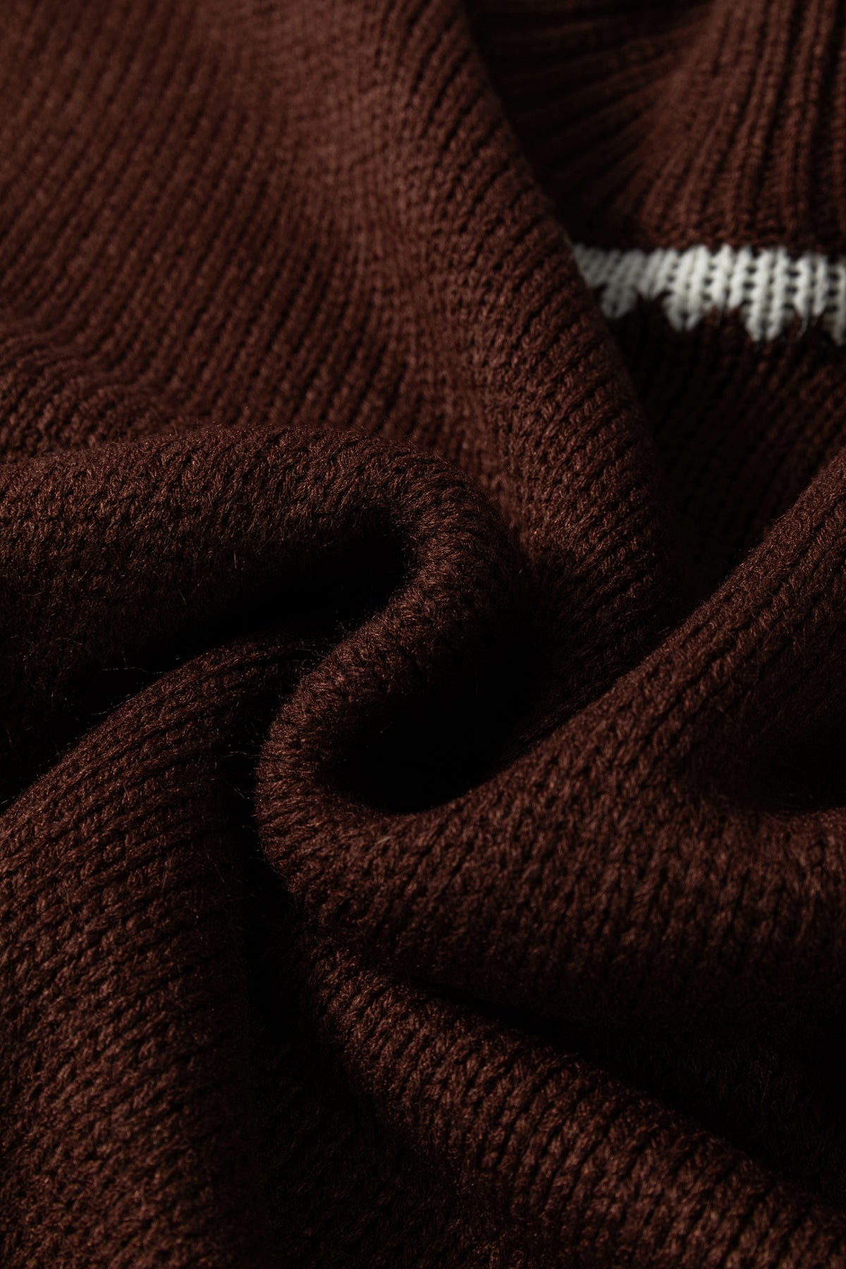 Dark Khaki Contrast Trim Mock Neck Drop Shoulder Relaxed Sweater