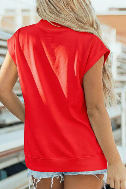 Racing Red Game Day Checkered Print High Neck Short Sleeve op