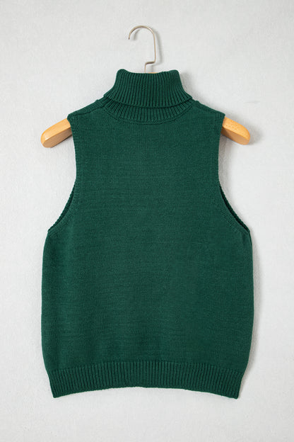Evergreen High Neck Sleeveless Embroidered Knit Sweater Vest