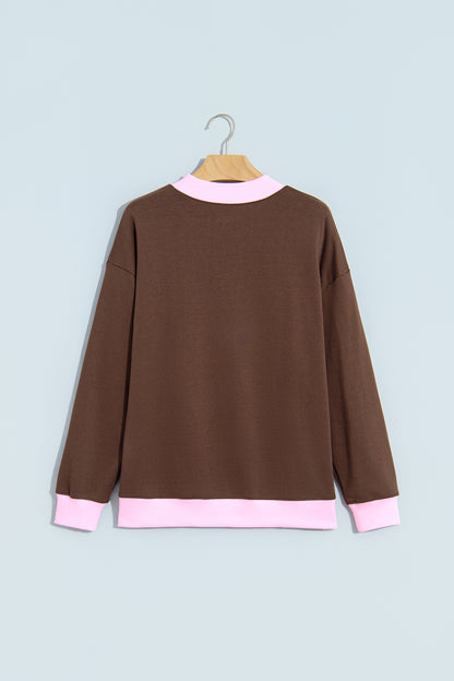 Grapefruit Orange Colorblock Trim Crewneck Long Sleeve Pullover Sweatshirt