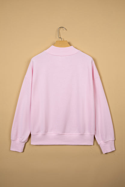 Chestnu COZY Embroidered Long Sleeve Stand Neck Shift Pullover Sweatshirt