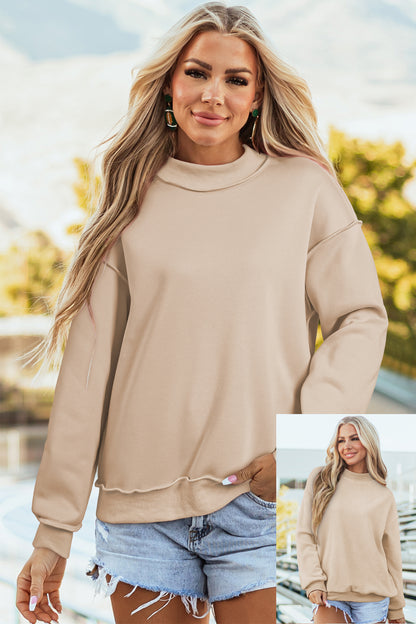 Black Oversize Drop Shoulder Reversible Mock Neck Sweatshirt