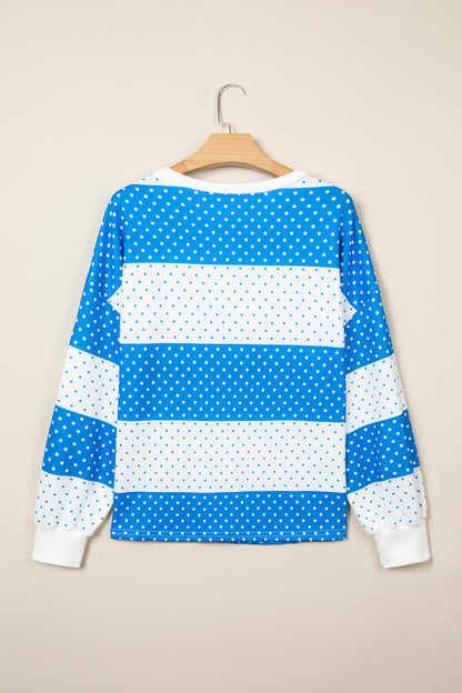 Brown Polka Dot Patchwork Colorblock Long Sleeve Top