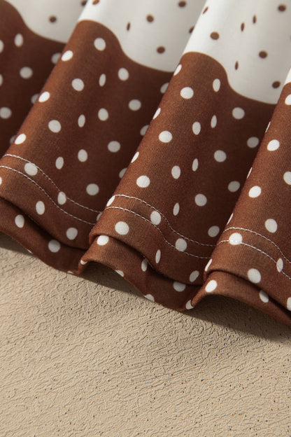 Brown Polka Dot Patchwork Colorblock Long Sleeve Top