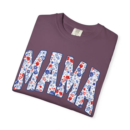 Mama in blue floral T-shirt