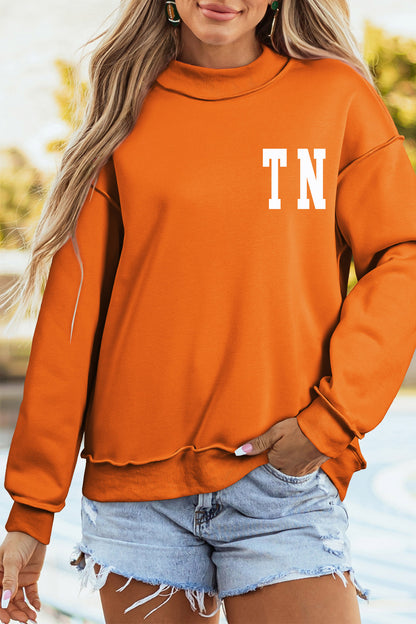 TN TENNESSEE Letter Print Exposed Seam Detail High Neck Sweatshirt