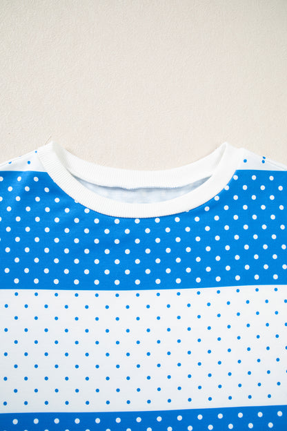 Brown Polka Dot Patchwork Colorblock Long Sleeve Top