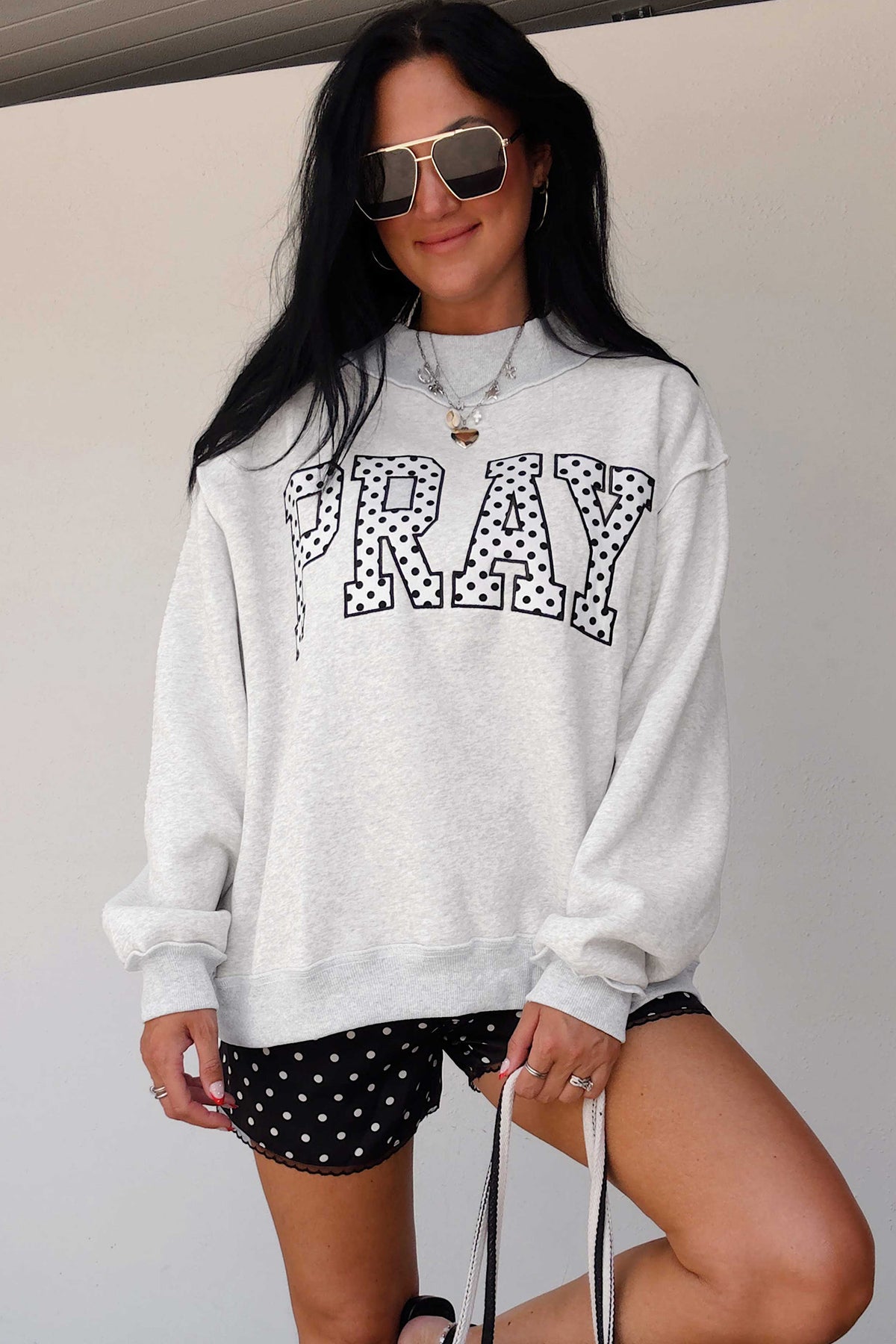 Orange PRAY Plaid Embroidered Mock Neck Sweatshirt