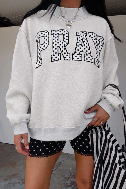 Orange PRAY Plaid Embroidered Mock Neck Sweatshirt