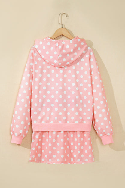 Orange Polka Dot Hooded Long Sleeve Top Casual Mini Skort Set
