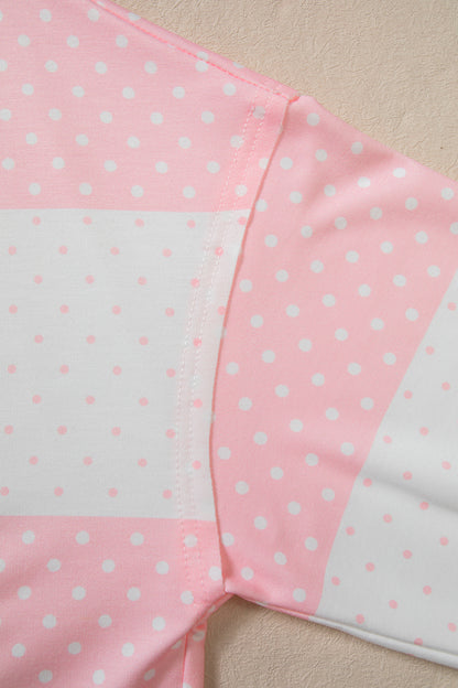 Brown Polka Dot Patchwork Colorblock Long Sleeve Top