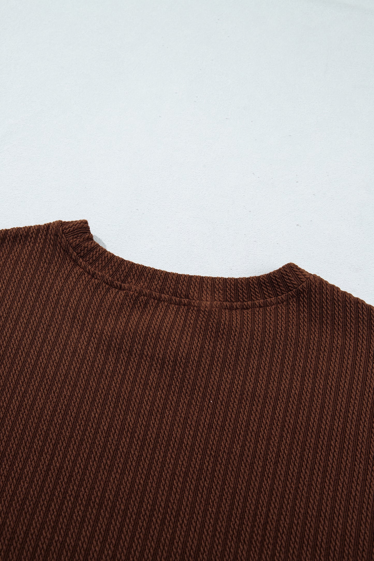Dark Brown Textured Ribbed Knit Lettuce Trim 2pcs Lounge Set