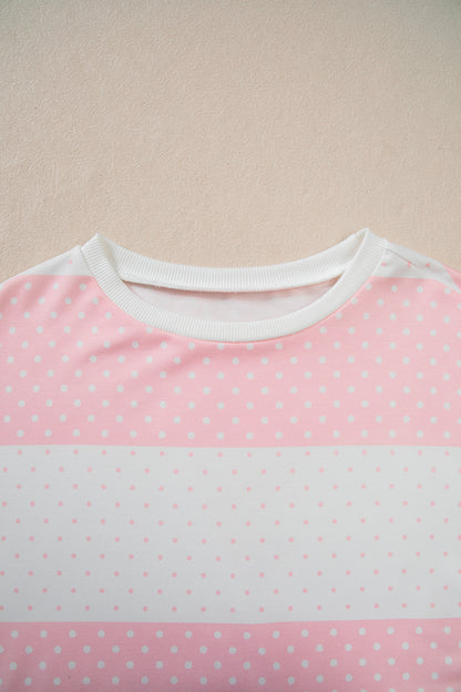 Brown Polka Dot Patchwork Colorblock Long Sleeve Top