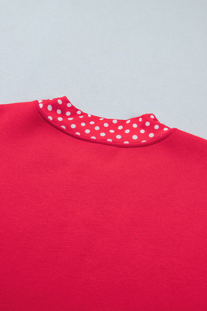 Orange Colorblock Polka Dot Contrast Trim Oversized Sweatshirt