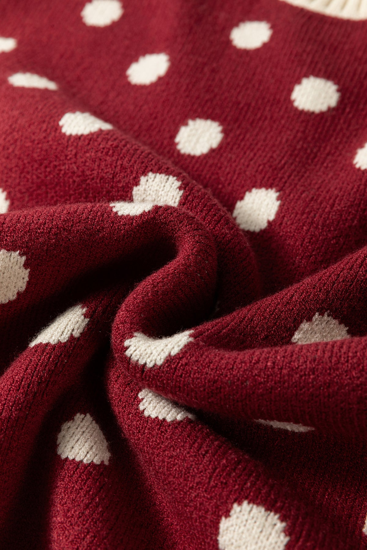 Red Polka Dot Pattern Ribbed Colorblock Trim Split Tunic Sweater