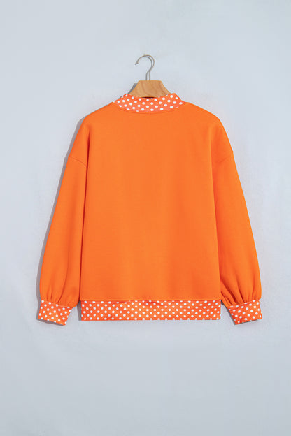 Sail Blue Polka Dot Letter Print Contrast Trim Mock Neck Sweatshirt