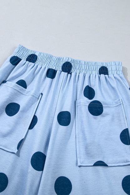 Brown Polka Dot Wide Leg Elastic Waist Casual Pants