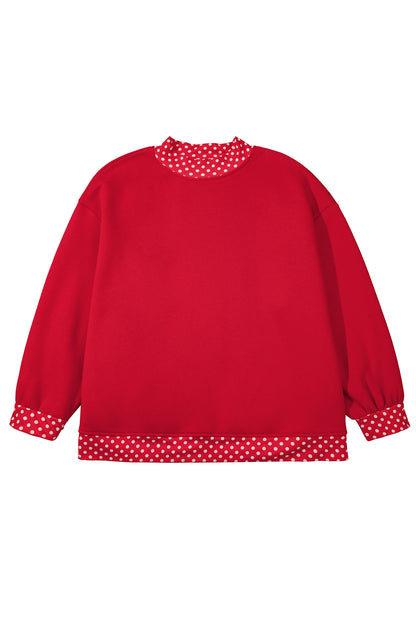 Dark Green Polka Dot Patchwork Round Neck Plus Size Sweatshirt