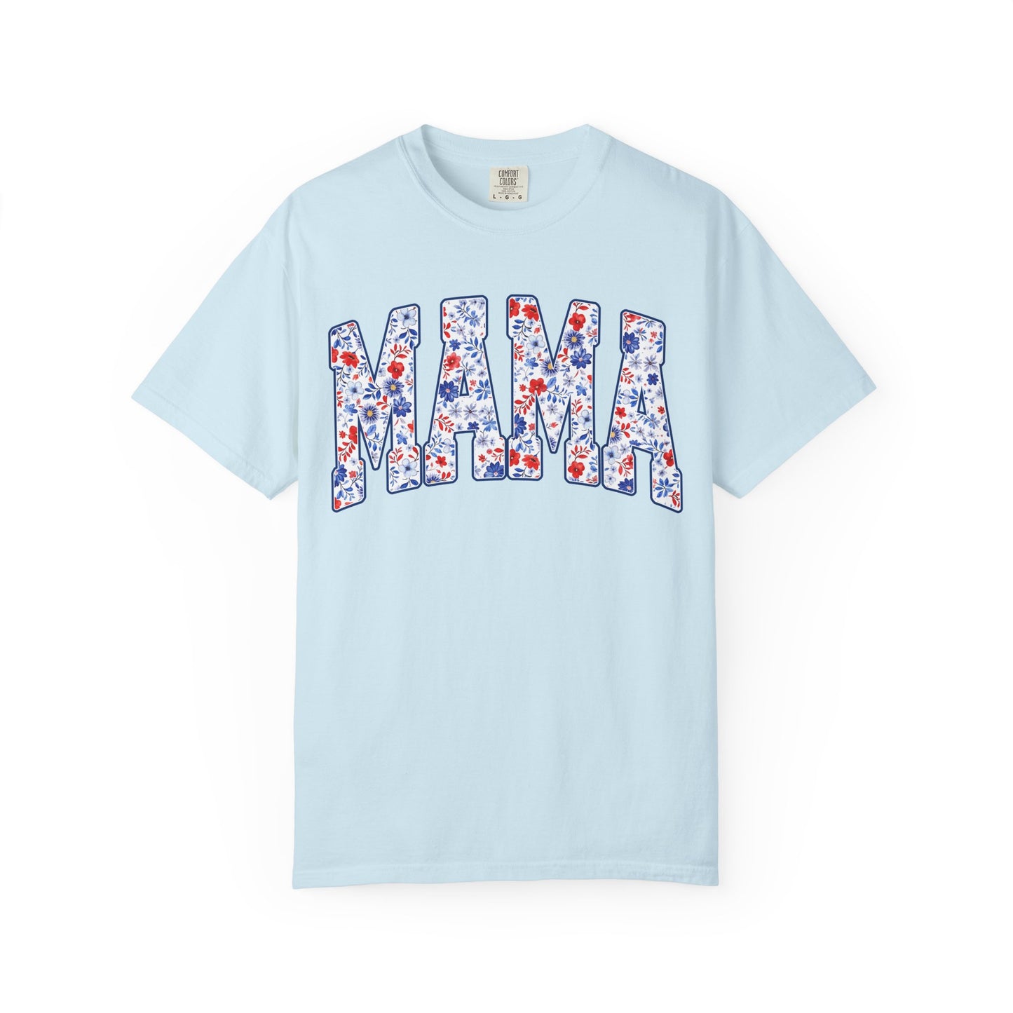 Mama in blue floral T-shirt