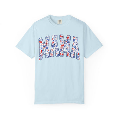 Mama in blue floral T-shirt