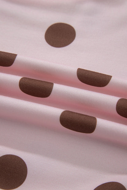 Brown Polka Dot Two Piece Set Long Sleeve Casual Skirt Set