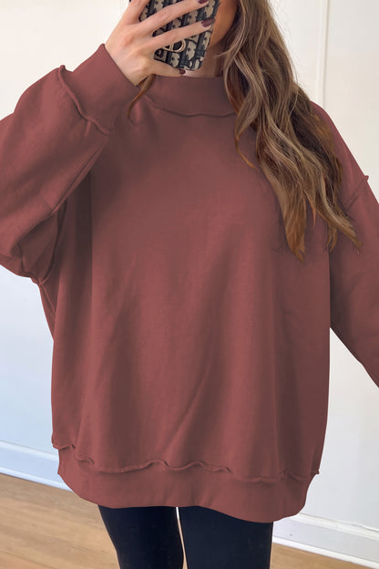 Black Oversize Drop Shoulder Reversible Mock Neck Sweatshirt