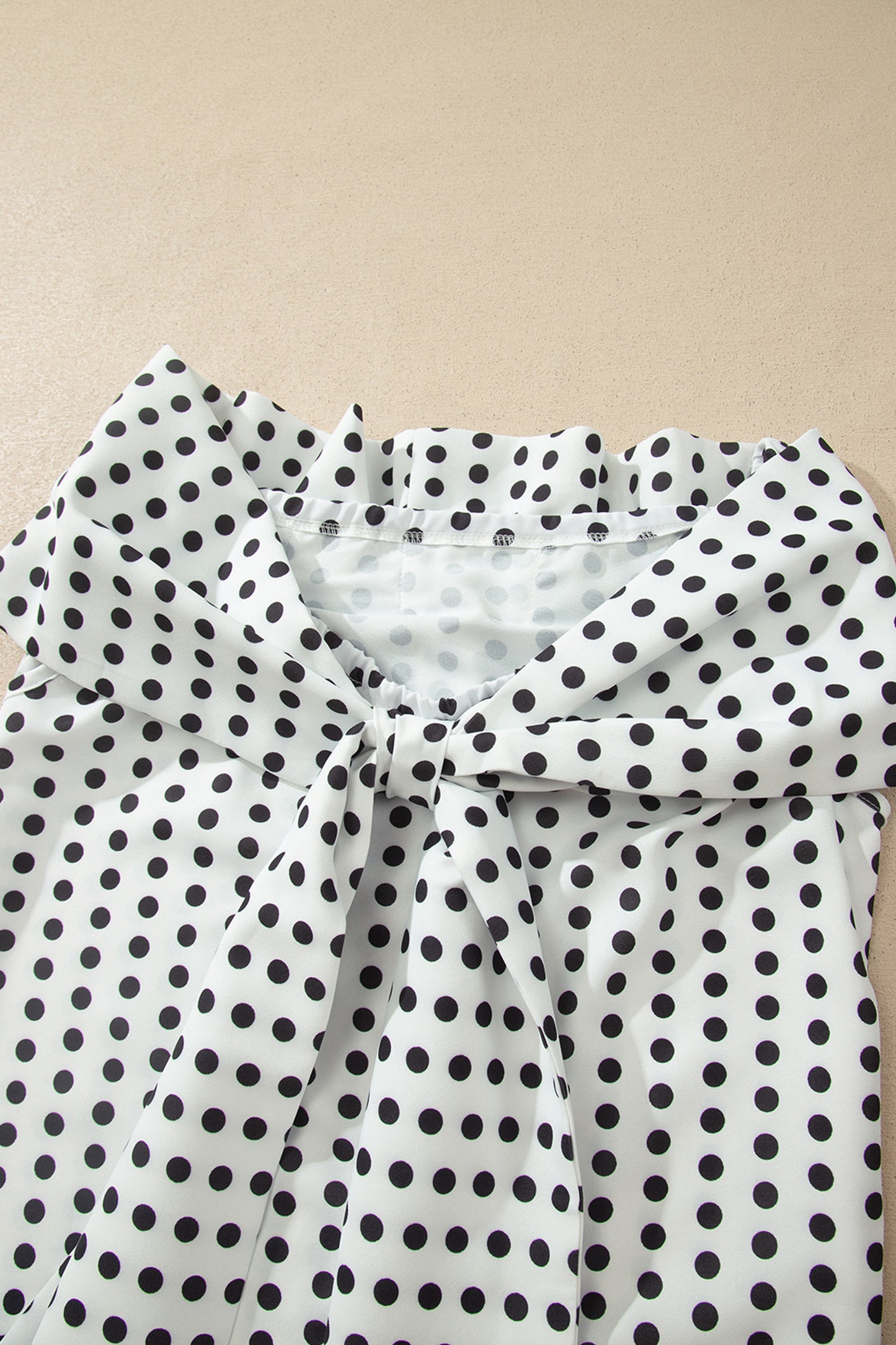 White Polka Dot Off Shoulder Bow Knot Short Sleeve Blouse