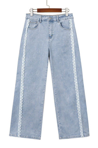 Beau Blue Lace Trim Casual Full-Length Regular Fit Jeans