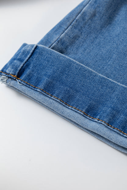 Dusk Blue Piping Seam Detail Flare Leg Pocket Jeans