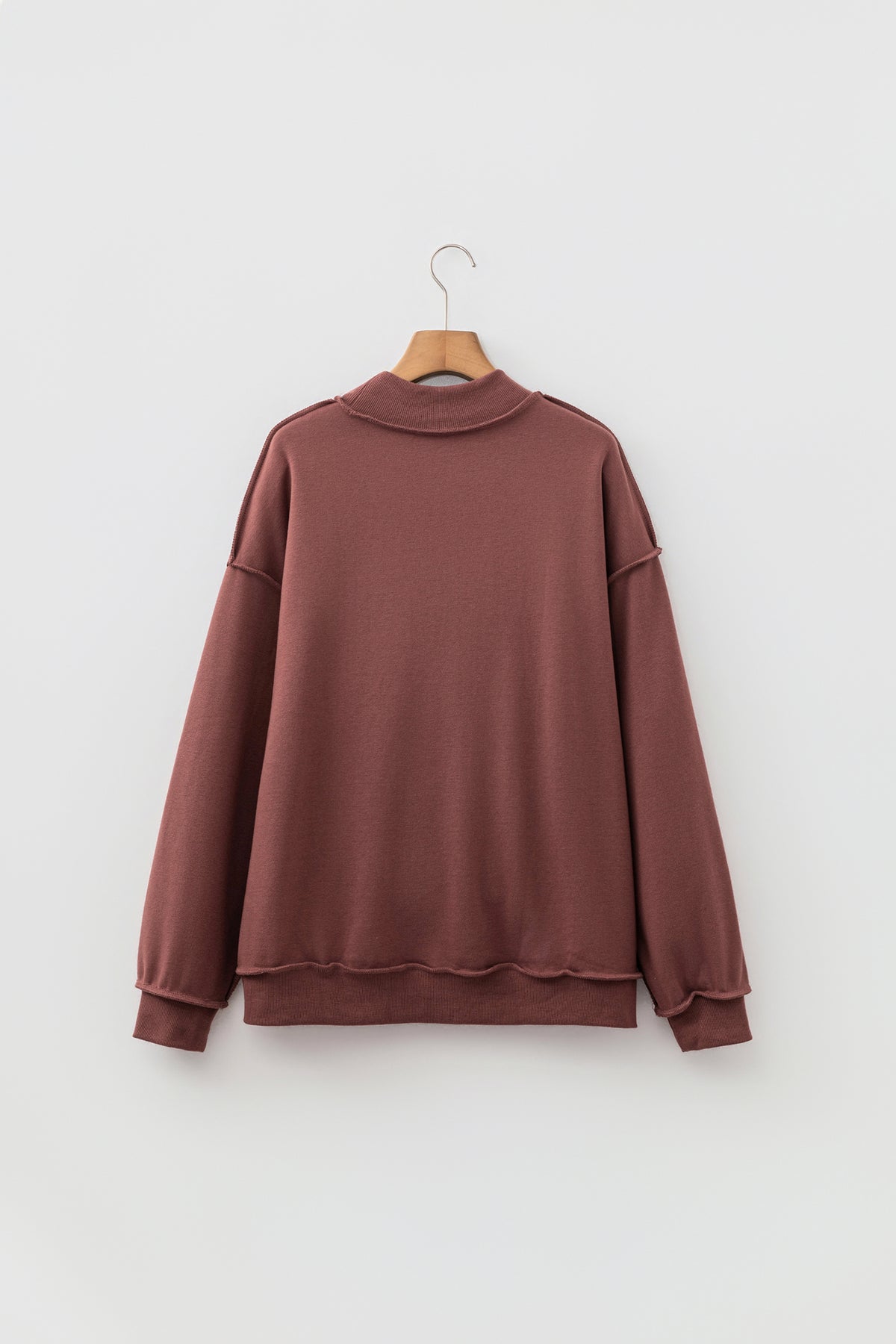 Black Oversize Drop Shoulder Reversible Mock Neck Sweatshirt
