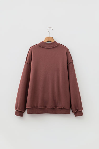 Black Oversize Drop Shoulder Reversible Mock Neck Sweatshirt