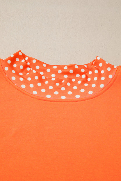 Dark Green Polka Dot Patchwork Round Neck Plus Size Sweatshirt