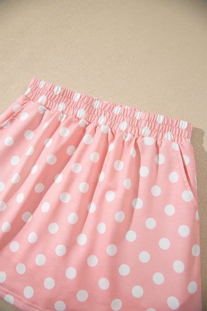 Orange Polka Dot Hooded Long Sleeve Top Casual Mini Skort Set