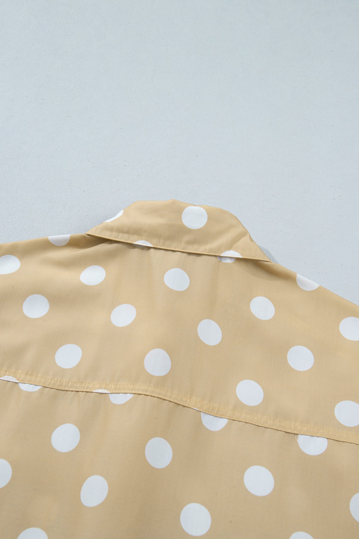 White Polka Dot Print Three Quarter Sleeve Ruffle Hem Casual Shirt