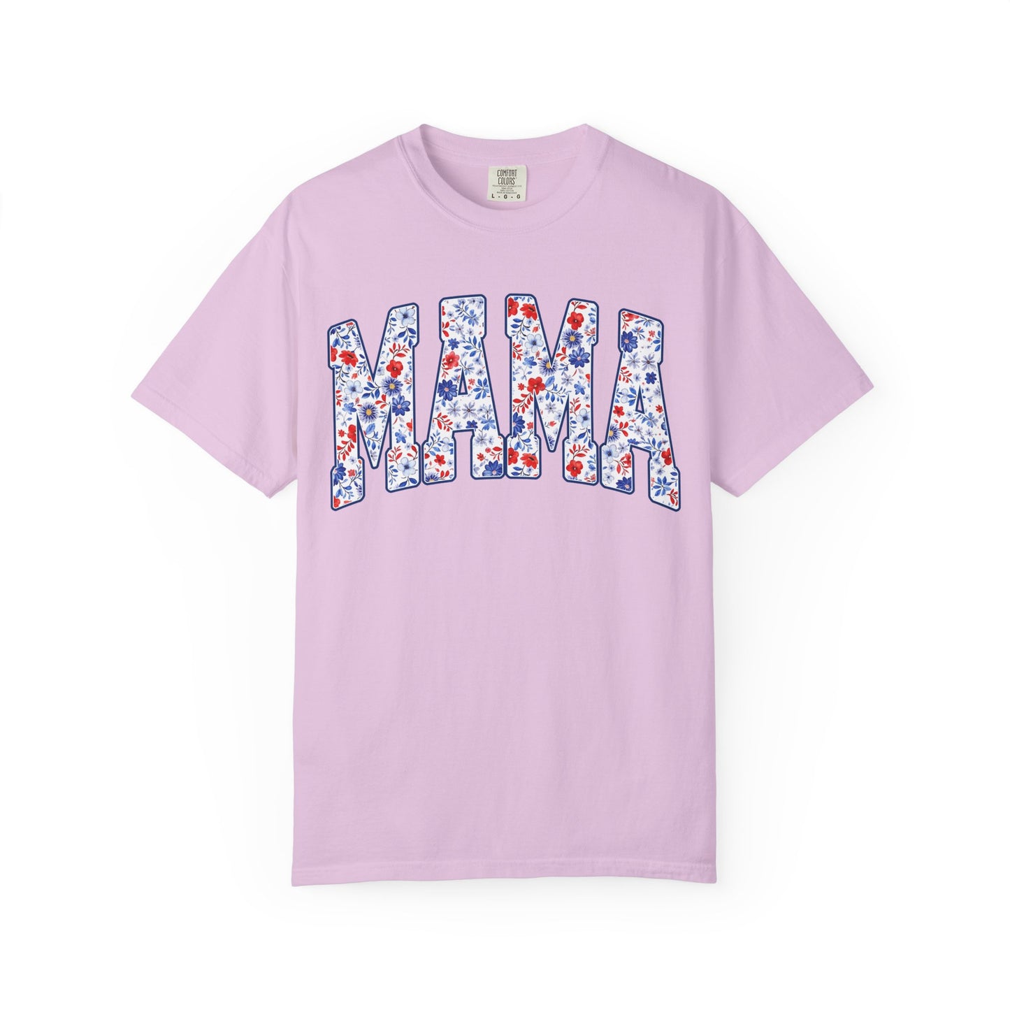 Mama in blue floral T-shirt