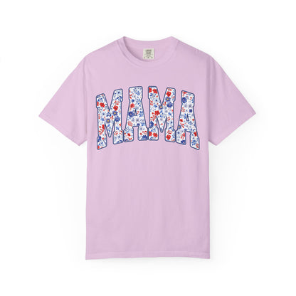 Mama in blue floral T-shirt
