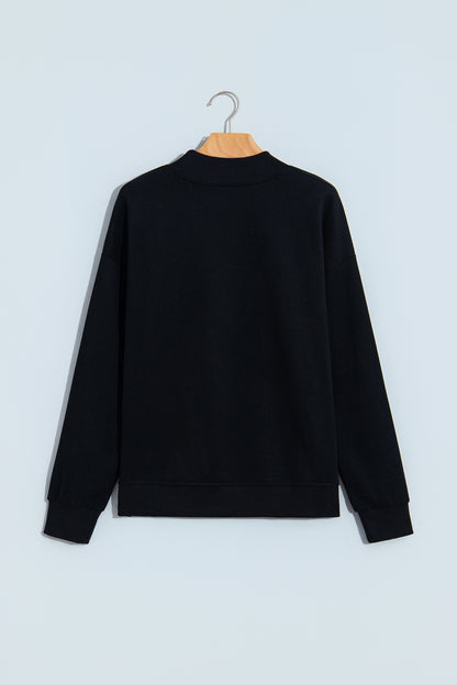 Black Solid Color Oversized Mock Neck Sweatshirt