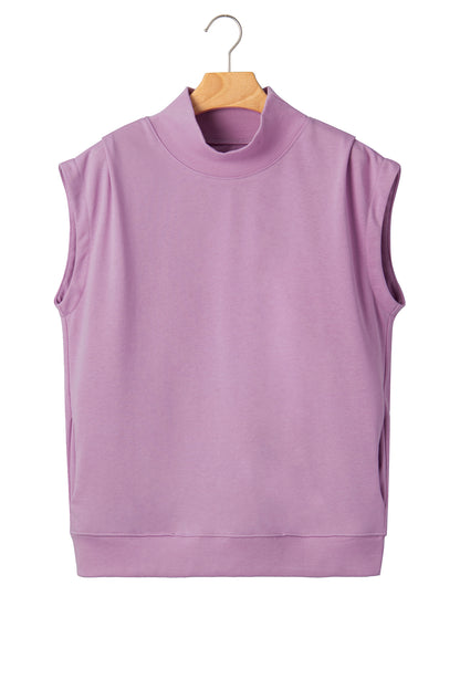 Phalaenopsis Solid Color High Neck Cap Sleeve Loose Top
