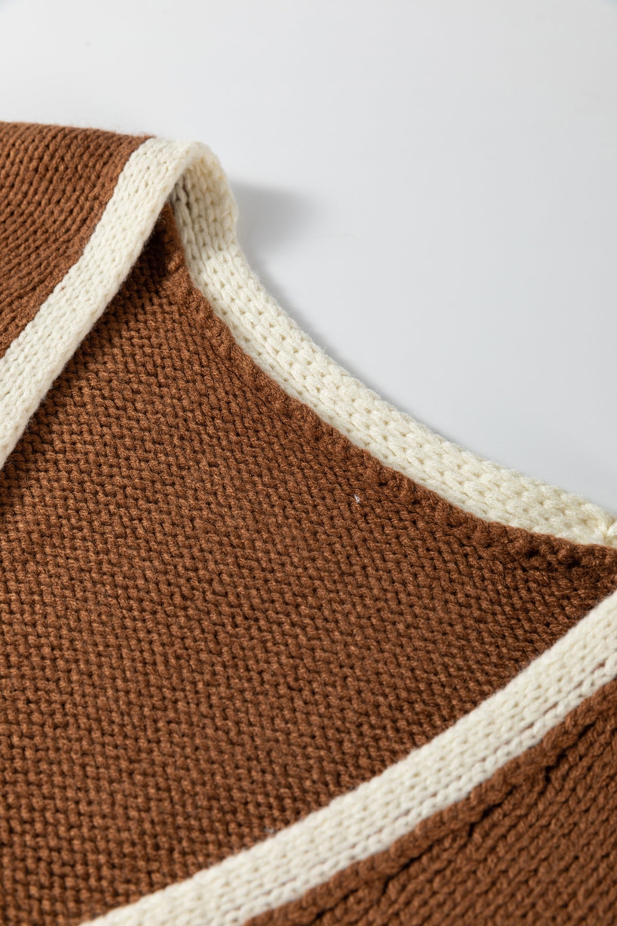 Chestnut Contrast Trim V-Neck Tie Front Loose Sweater Cardigan