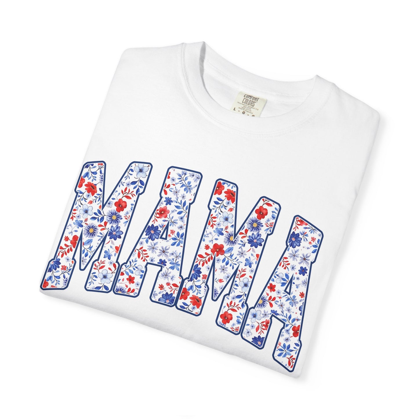 Mama in blue floral T-shirt
