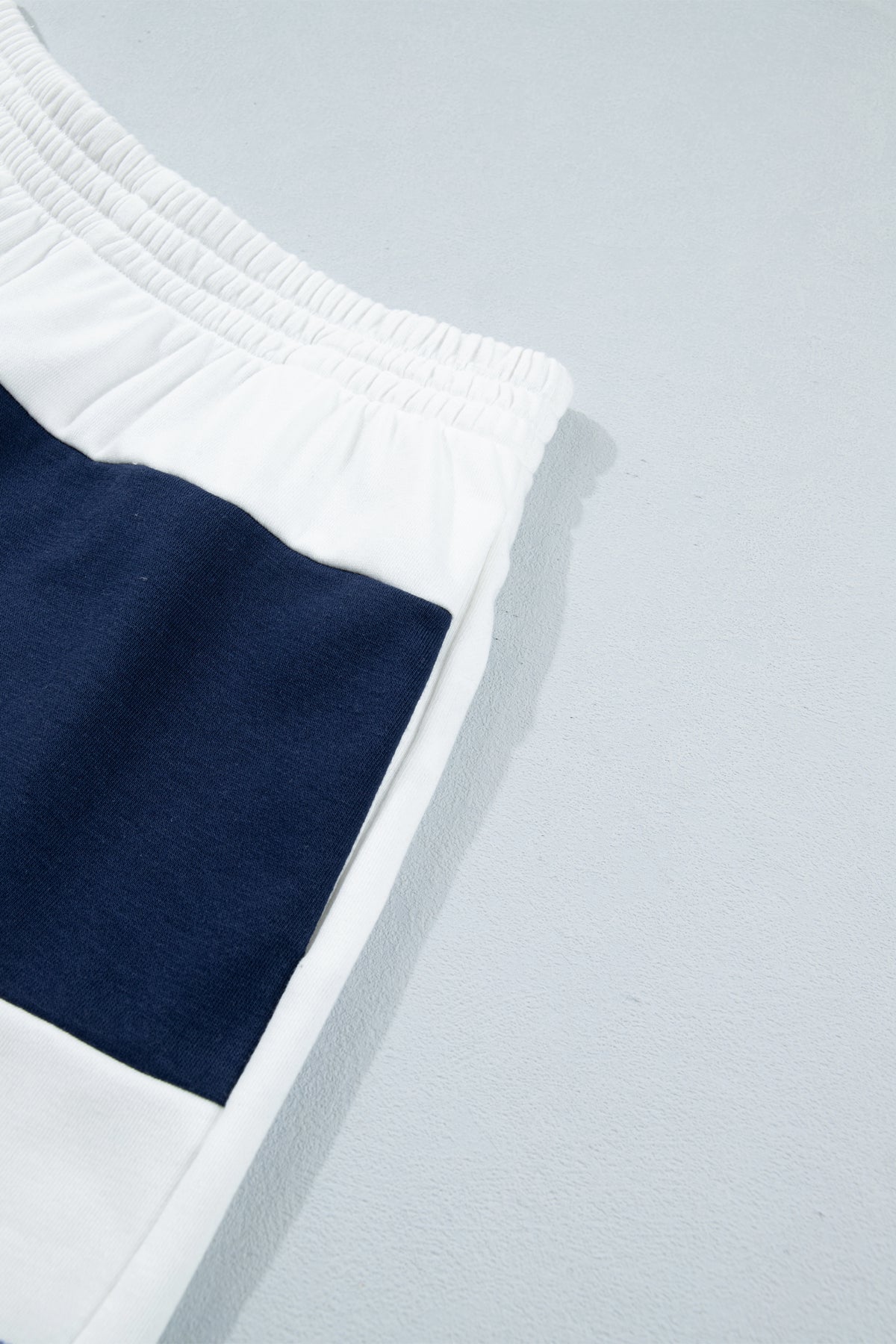 Prussian Blue Exposed Seam Detail Half Sleeve Top Elastic Waist Shorts 2pcs Set