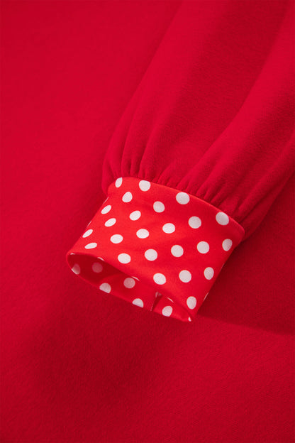 Sail Blue Polka Dot Letter Print Contrast Trim Mock Neck Sweatshirt
