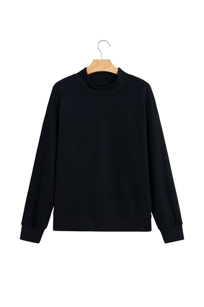 Black Solid Color Oversized Mock Neck Sweatshirt