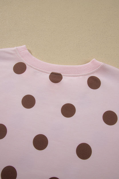 Brown Polka Dot Two Piece Set Long Sleeve Casual Skirt Set